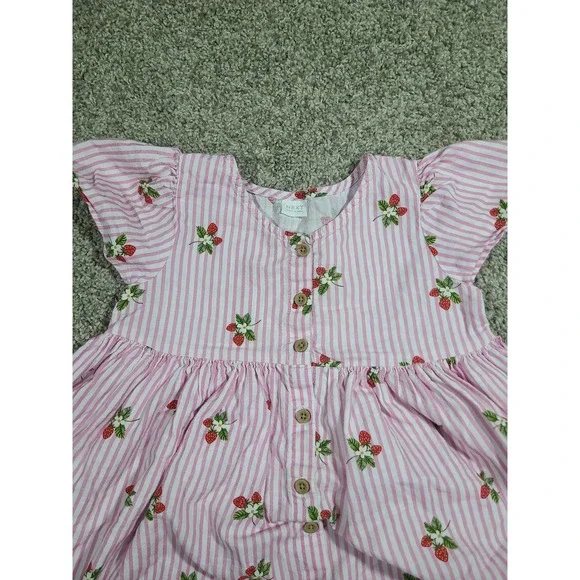 Next Pink Strawberry Stripe Button-Up Dress 4-5 years - Picture 4 of 6